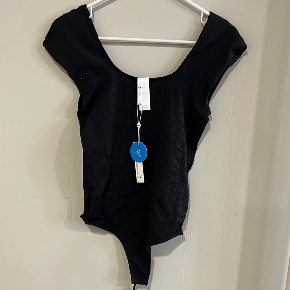 Cupshe Black Off-the-Shoulder Bodysuit with Cap Sleeves NWT